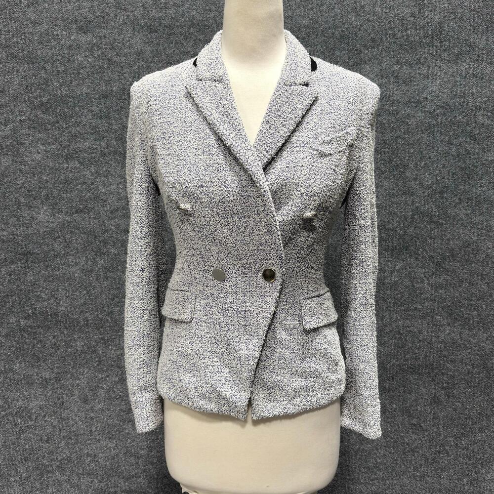 Hugo Boss Jacket Womens 2 Gray Tweed Double Breasted Blazer Lined Slim Fit